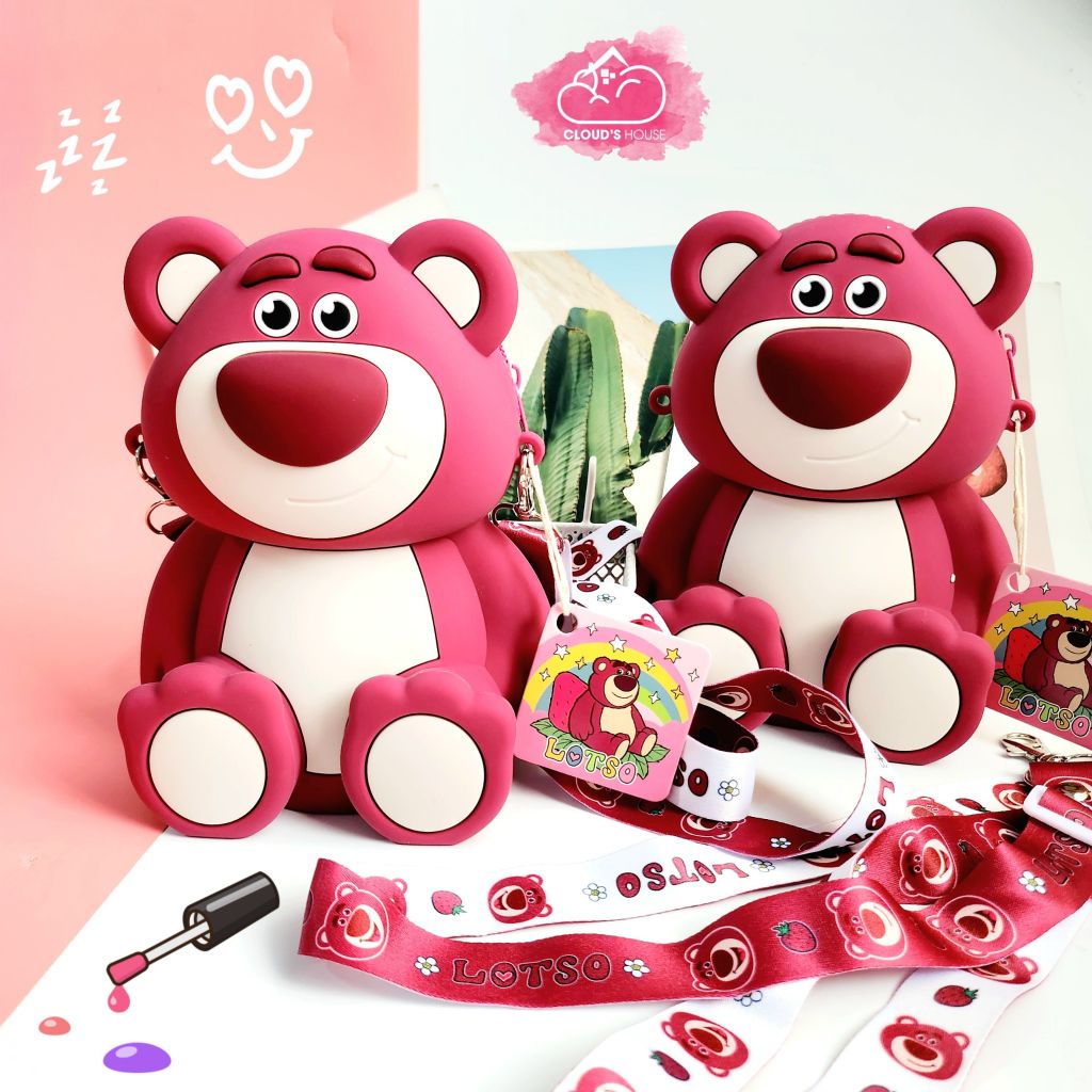 TÚI ĐEO CHÉO SILICONE GẤU DÂU LOTSO Màu đậm Chính Hãng Disney