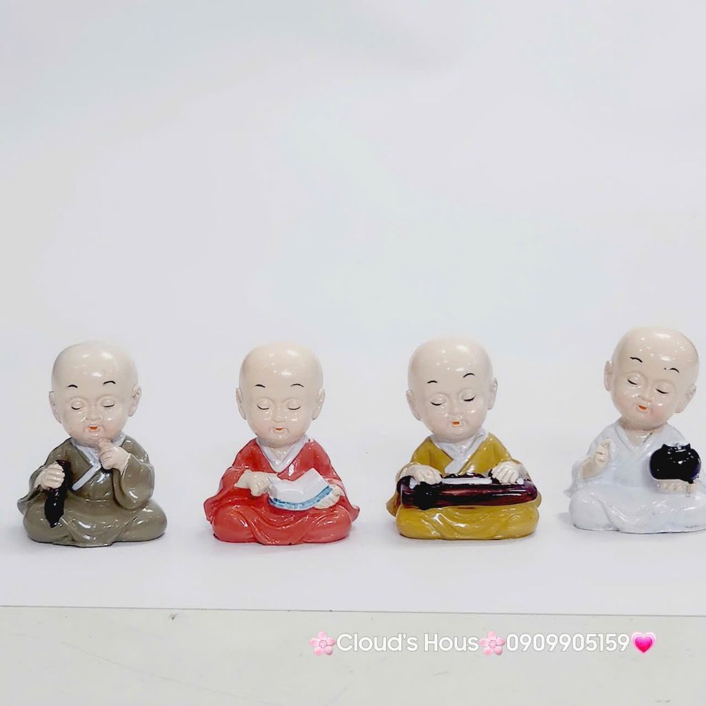 Bộ tượng 4 chú tiểu ngồi tụng kinh gõ mỏ đàn đọc sách