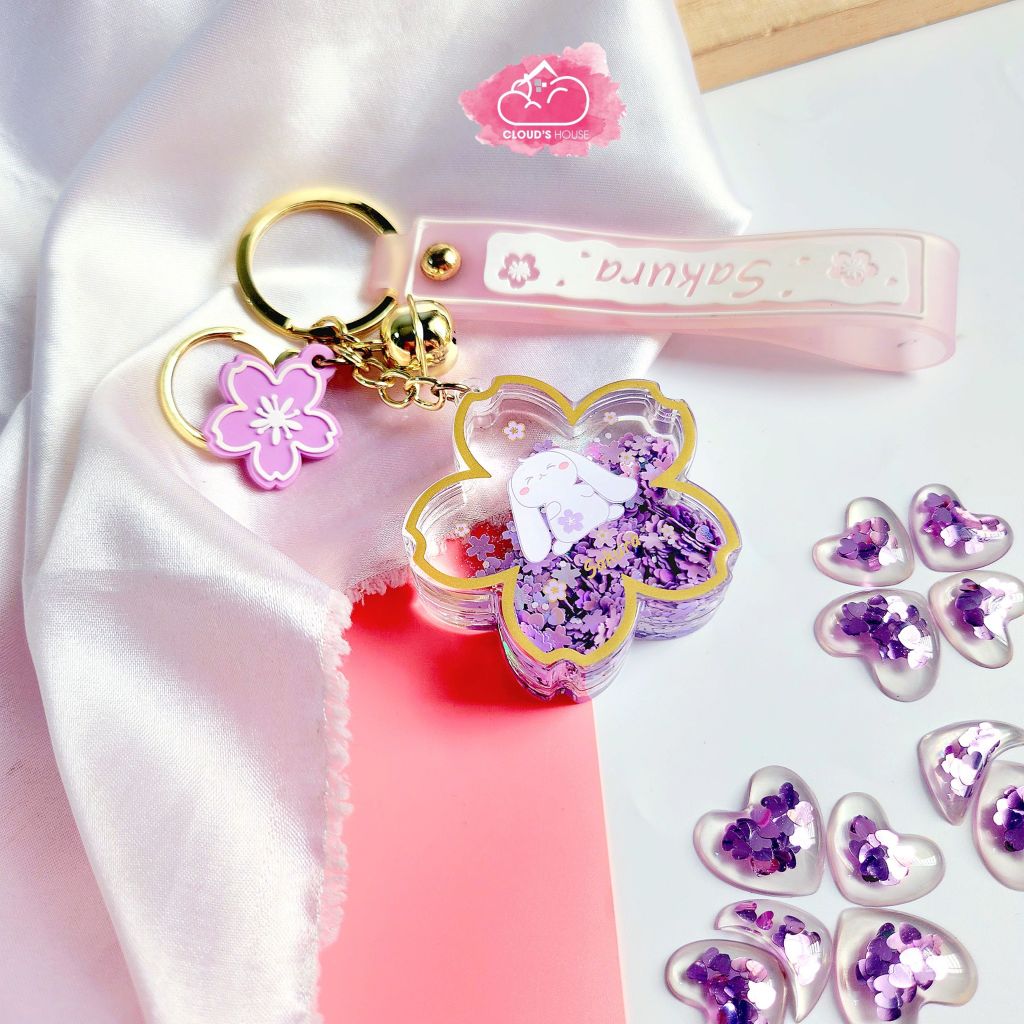 Móc khóa Nước Bling Bling Bông Hoa Thỏ