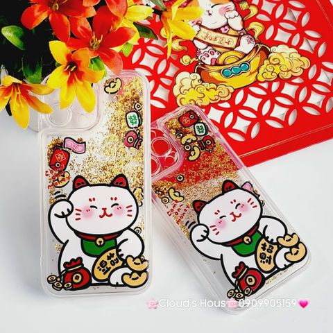 Case Ốp điện thoại iPhone Mèo May Mắn Nước Bling Bling iPhone 11/12/13/14/15/Pro/Promax - TẾT