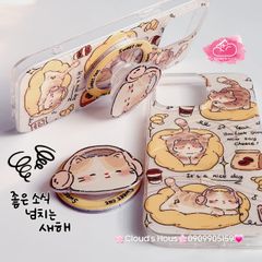 Case Ốp điện thoại iPhone Mèo Mập Lười Nice Day Kèm Popsocket Magsafe Nam Châm iPhone 11/12/13/14/15/Pro/Promax