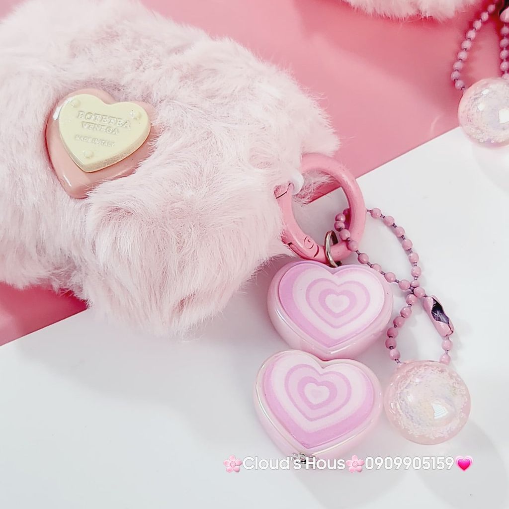 Cover Case Vỏ bảo vệ Airpod Lông Hồng trái Tim kèm móc khóa Airpod 1/2/3/Pro/Pro2