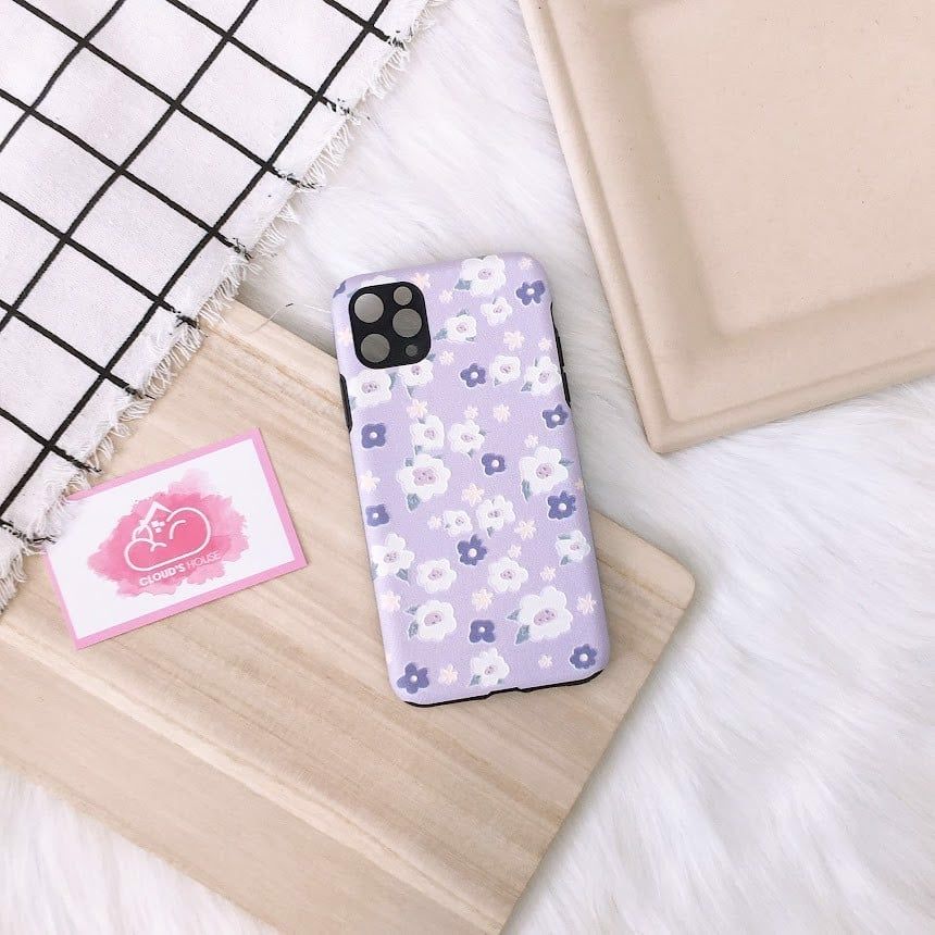 CASE IPHONE HOA Tím Nhí Chất Nhám Da Form Tròn