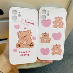 Case Ốp điện thoại iPhone Gấu chất bóng dẻo form vuông nền trắng