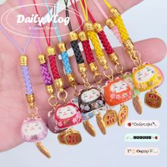 Móc Điện Thoại Móc Túi Phụ Kiện Đẹp Mèo Thần Tài Mini chất liệu sứ