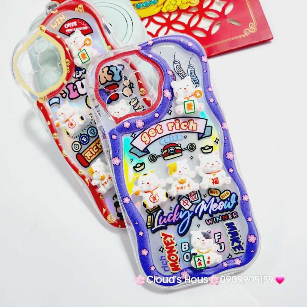 Case Ốp điện thoại iPhone Mèo Hologram icon nổi Phao chống Shock iPhone 11/12/13/14/15/Pro/Promax - TẾT