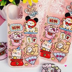 Case Ốp điện thoại iPhone Mèo May Mắn Thần Tài Túi Tiền Kèm Popsocket dán iPhone 11/12/13/14/15/Pro/Promax