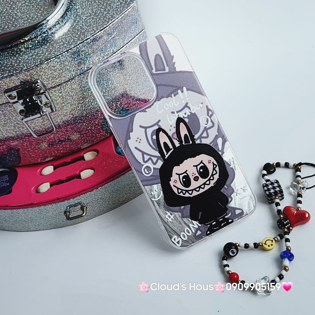 Case Ốp điện thoại iPhone Cool Labubu Mặc Hoodie Ánh Lông Vũ Bạc Hologram iPhone 7+/8+/X/XSM/11/12/13/14/15/Plus/Pro/Promax