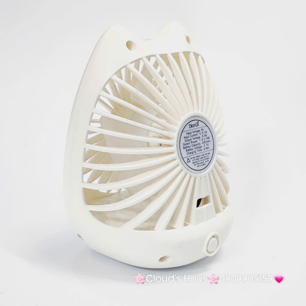 Mini Fan - Quạt Cầm Tay - Để Bàn Tai Mèo Trắng Trơn