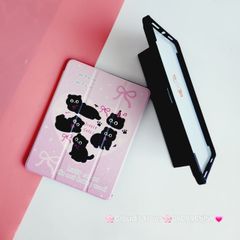 Case Ốp Bao da iPad Mèo Đen Nền Hồng Little Cats Lưng Gương iPad 9.7/10/10.2/10.5/10.9/11/12.9inch