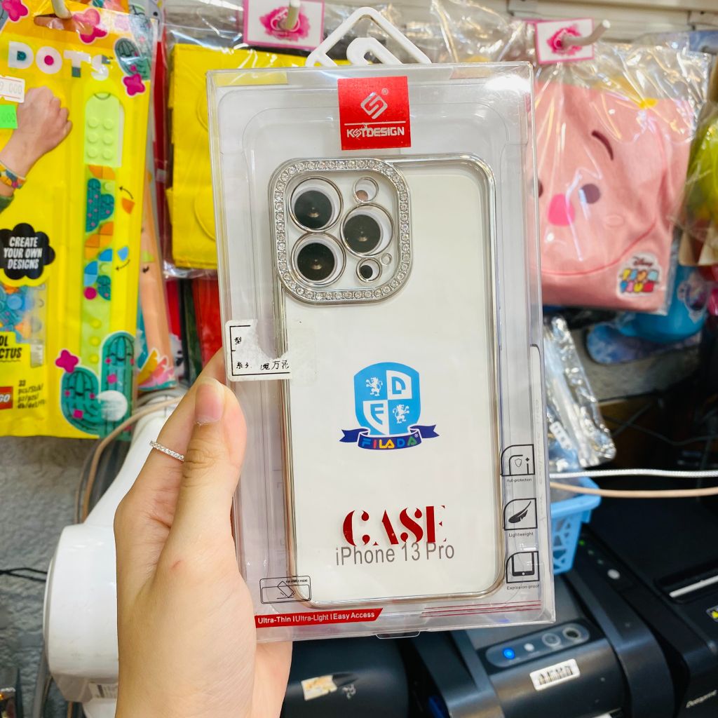 CASE iPhone Trong Suốt Viền Màu ĐÍNH ĐÁ Chính Hãng REKY