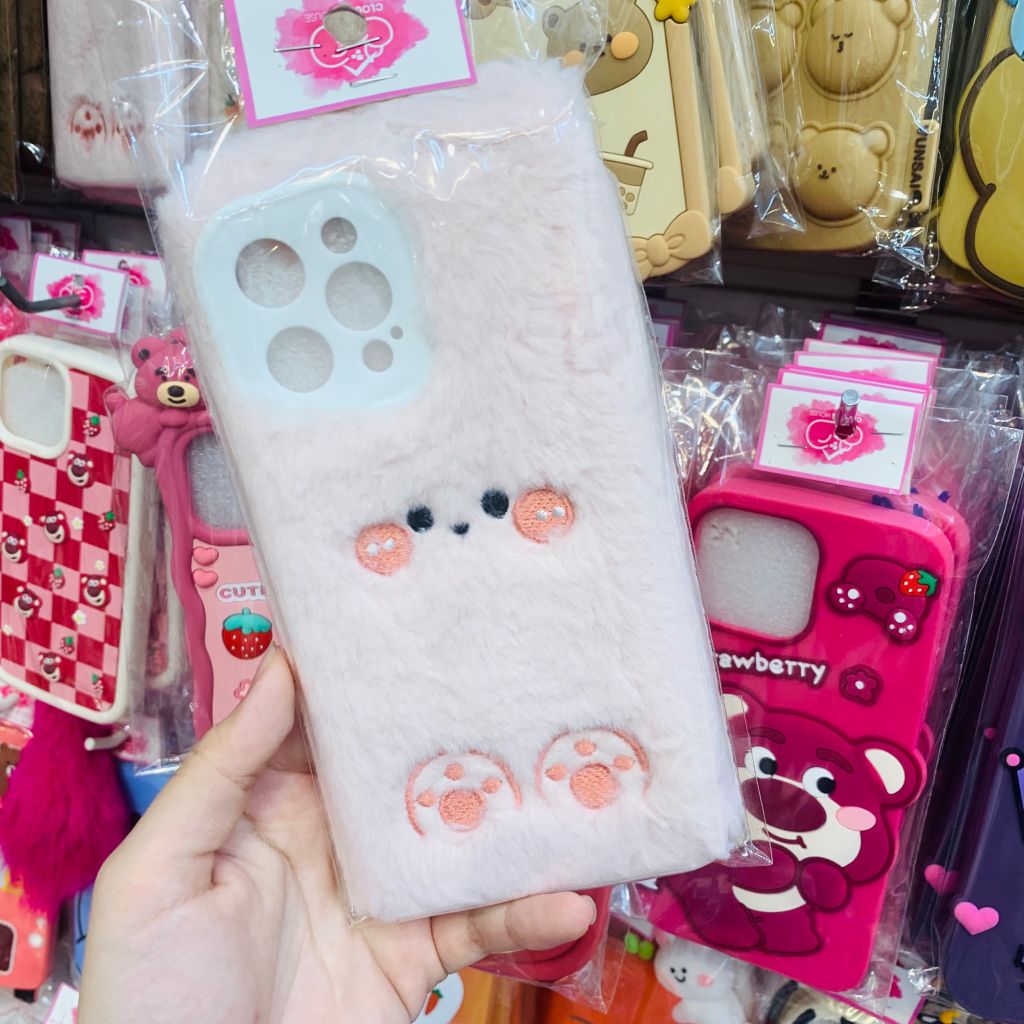 Case Ốp điện thoại iPhone Thỏ Hồng Bông Lông mịn tai thỏ iPhone 7+/X/XSm/11/11Promax/12/12Pro/12Promax