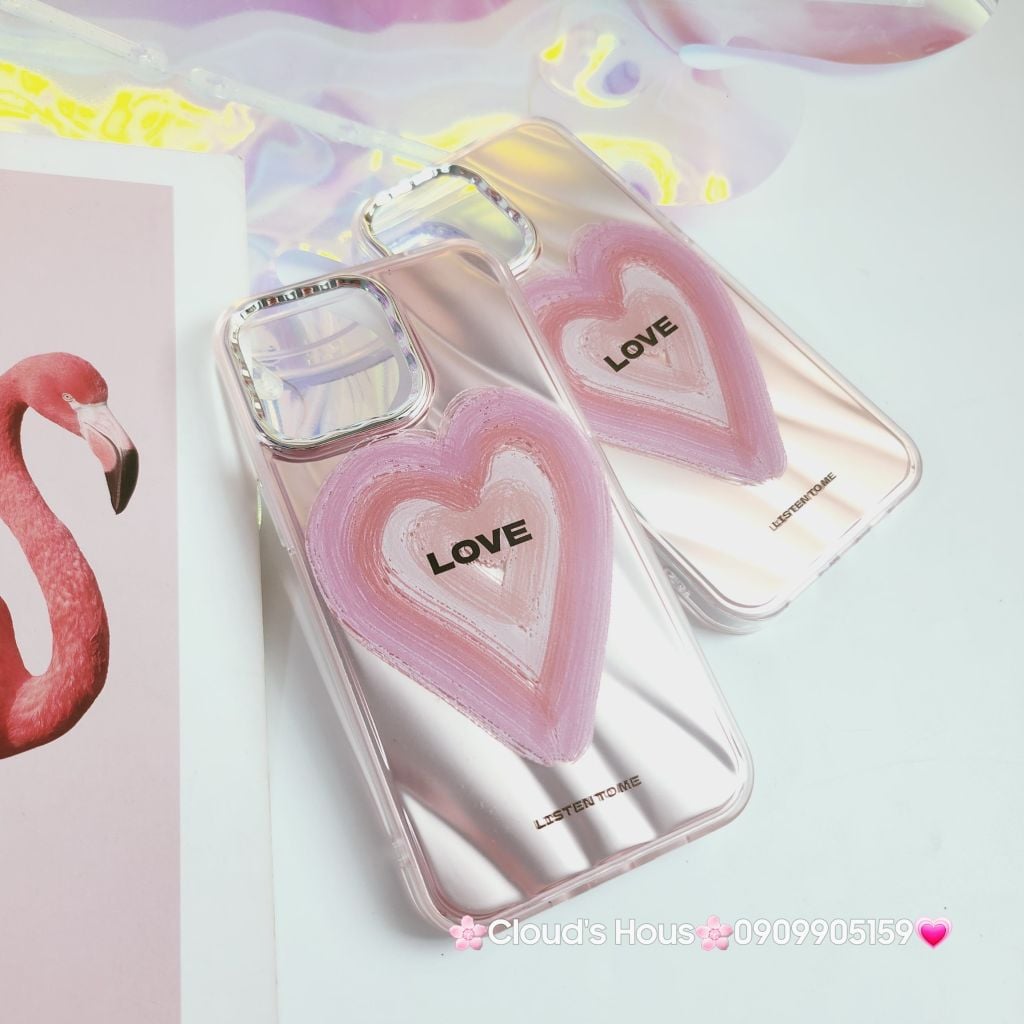 Case Ốp điện thoại iPhone Trái tim Love ánh hồng iPhone 11/12/13/14/15/Pro/Promax