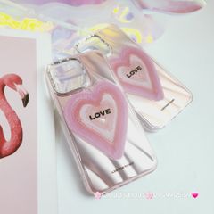 Case Ốp điện thoại iPhone Trái tim Love ánh hồng iPhone 11/12/13/14/15/Pro/Promax
