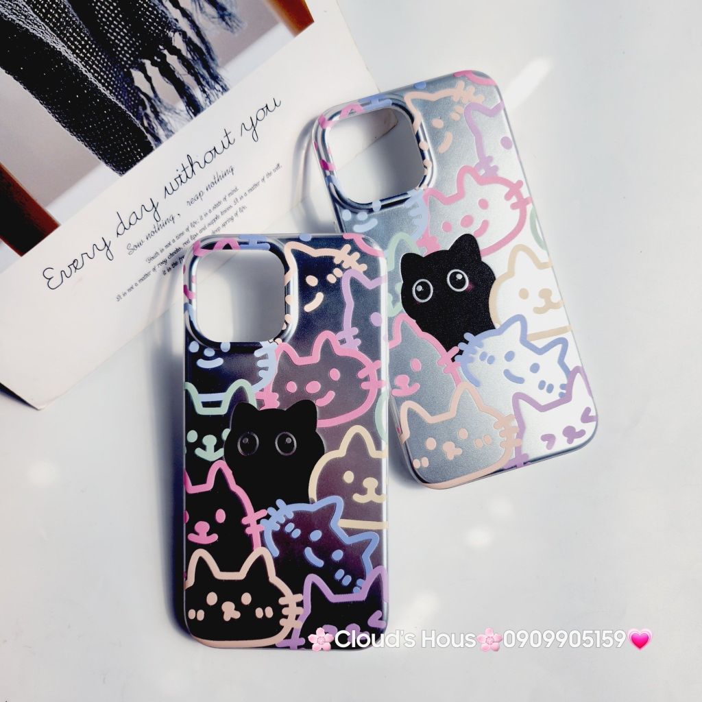 Case Ốp điện thoại iPhone Mèo Đen Hologram Ánh Bạc iPhone 11/12/13/14/15/Pro/Promax