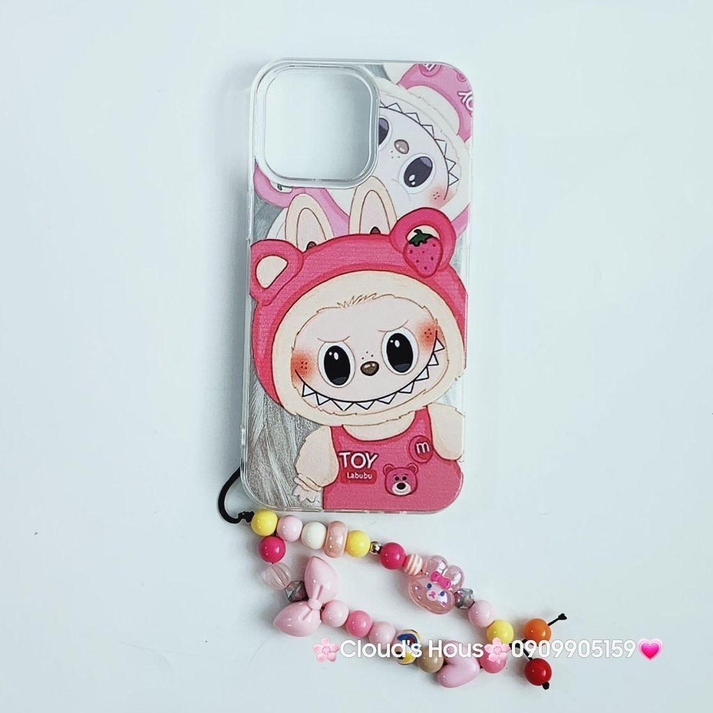 Case Ốp điện thoại iPhone Labubu Soy Mặc Yếm Lotso Ánh Lông Vũ Bạc Hologram iPhone 7+/8+/X/XSM/11/12/13/14/15/Pro/Promax