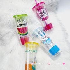 Ly Nước Thủy Tinh Trái Cây Kèm Ống Hút