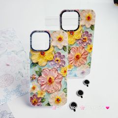 Case Ốp điện thoại iPhone Hoa Hologram Nền Xanh Hoa Ngũ Sắc Viền Nhám kèm Bảo Vệ Camera Đính Đá iPhone 11/12/13/14/15/Pro/Promax
