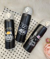 BÌNH GIỮ NHIỆT Đen Hoạ Tiết Ngộ Nghĩnh