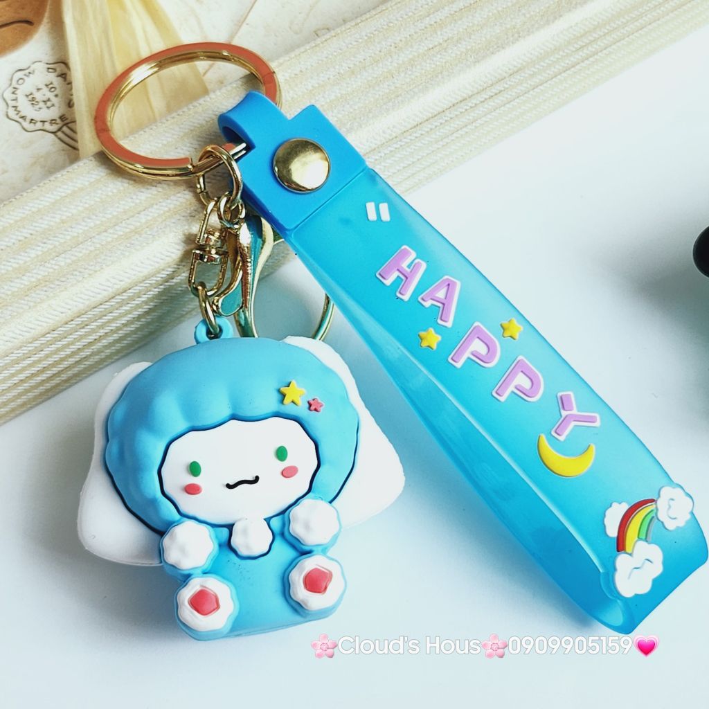 Móc khóa Gấu và Thỏ đầu xù Happy