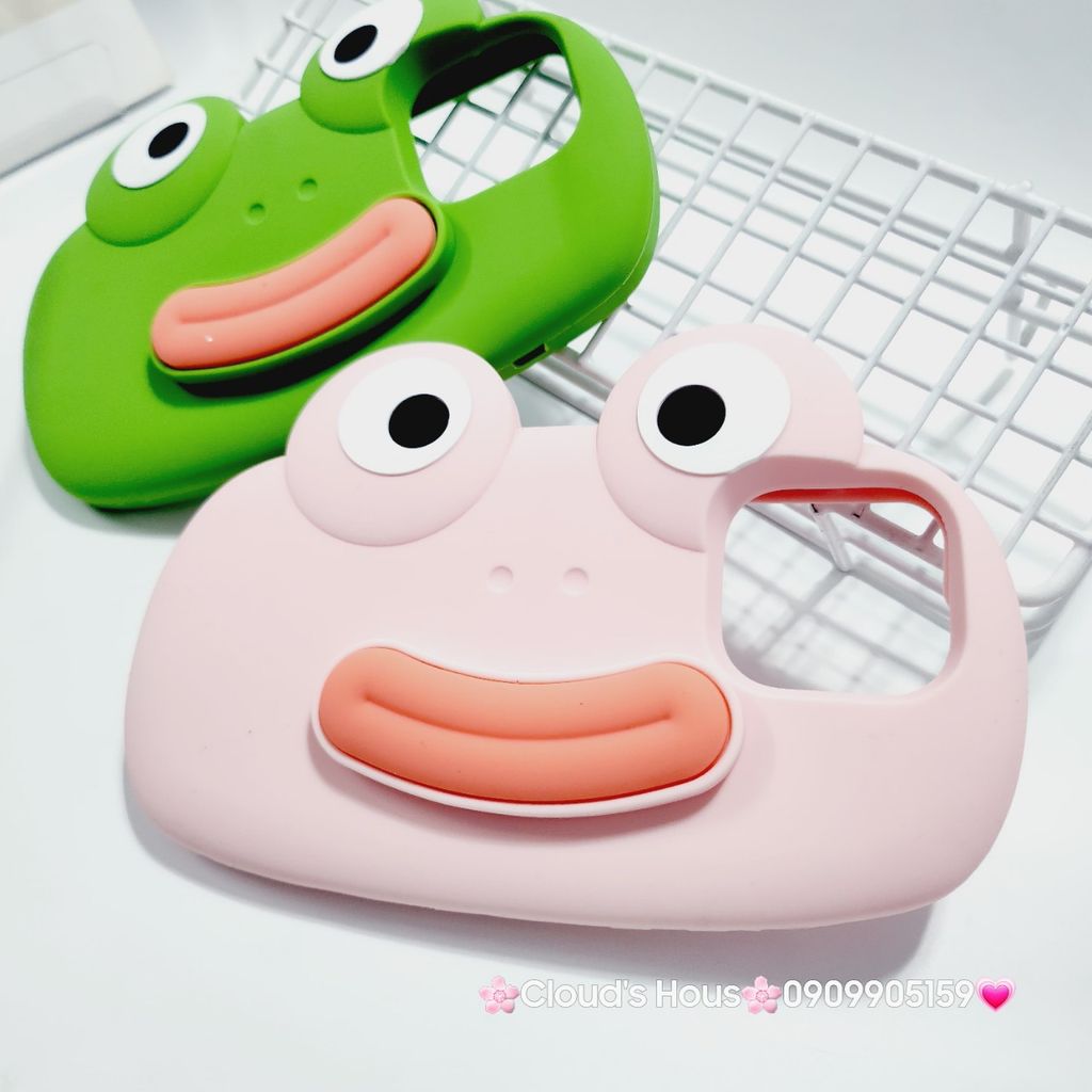 Case Ốp điện thoại iPhone Su dẻo Ếch Môi Dày 3D Nổi Xanh & Hồng iPhone 11/12/13/14/15/Pro/Promax