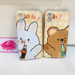 Case Ốp điện thoại iPhone Gấu và Thỏ Oh! Nước ngọt Nhám bóng nền caro vàng (2 mẫu)