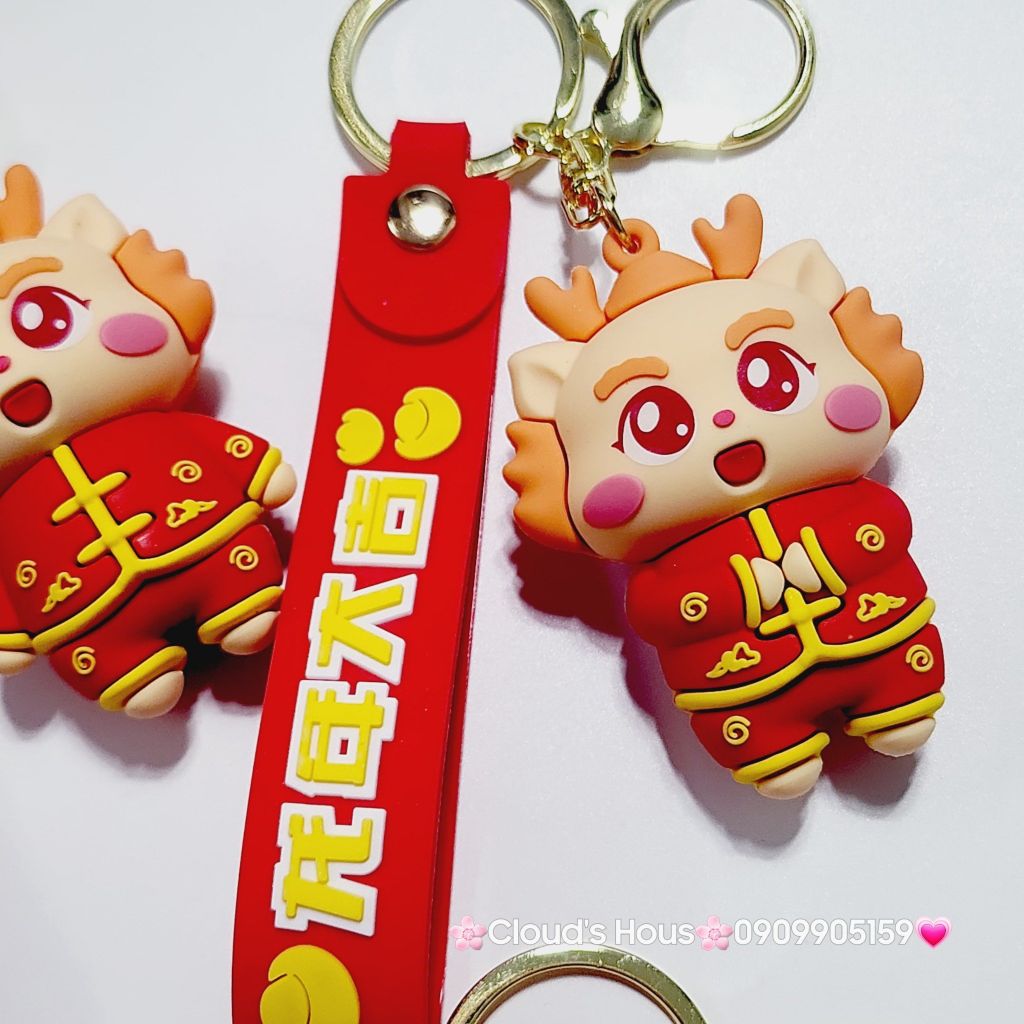 Móc Khóa Rồng Vàng Áo Đỏ Chúc TẾT Happy New Year