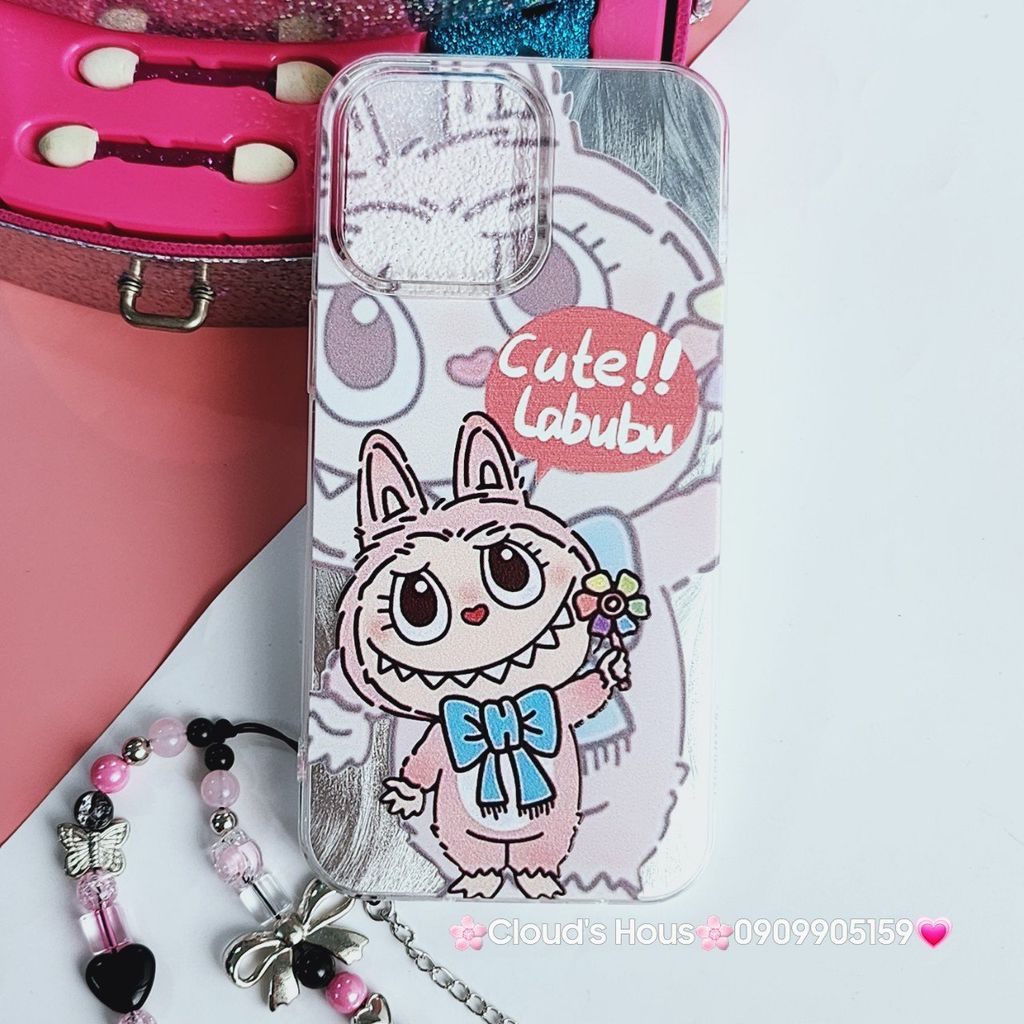 Case Ốp điện thoại iPhone Labubu Moko Hồng Ánh Lông Vũ Bạc Hologram iPhone 7+/8+/X/XSM/11/12/13/14/15/Plus/Pro/Promax