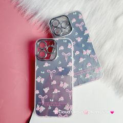 Case Ốp điện thoại iPhone Gương Nơ Hoa Camera đính đá kèm bảo vệ camera hologram iPhone 11/12/13/14/15/Pro/Promax