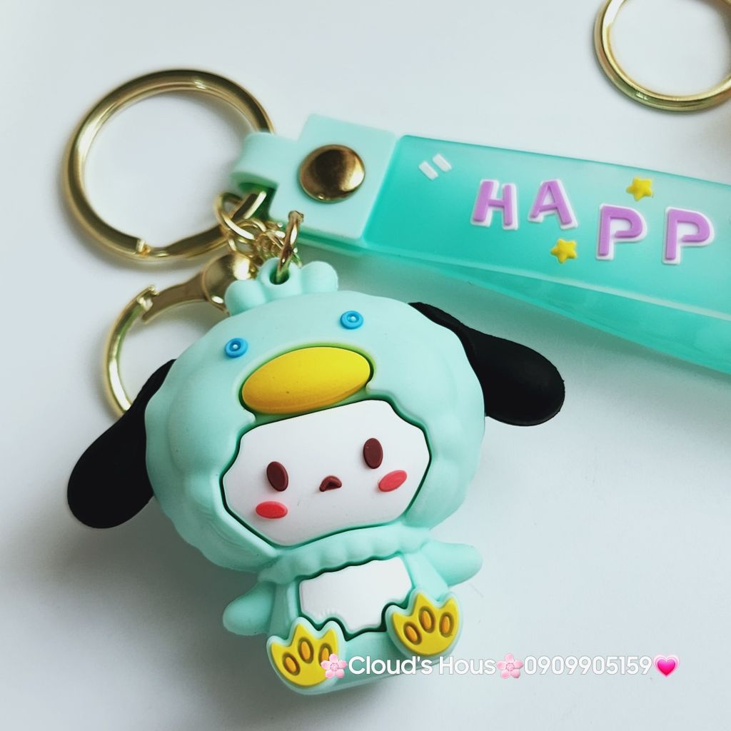 Móc khóa Gấu và Thỏ đầu xù Happy