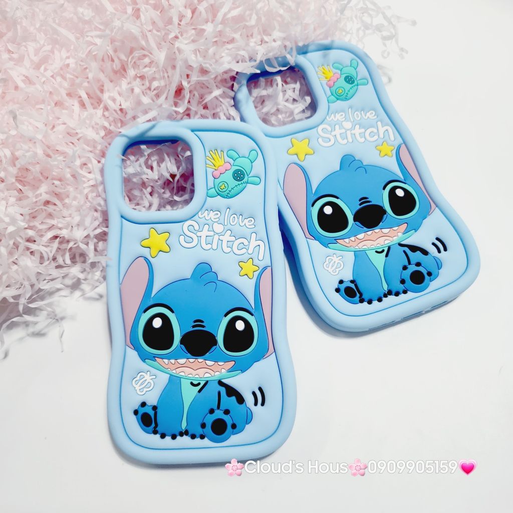 Case Ốp điện thoại iPhone Stitch xanh Su dẻo 3D Nổi iPhone 11/12/13/14/15/Plus/Pro/Promax