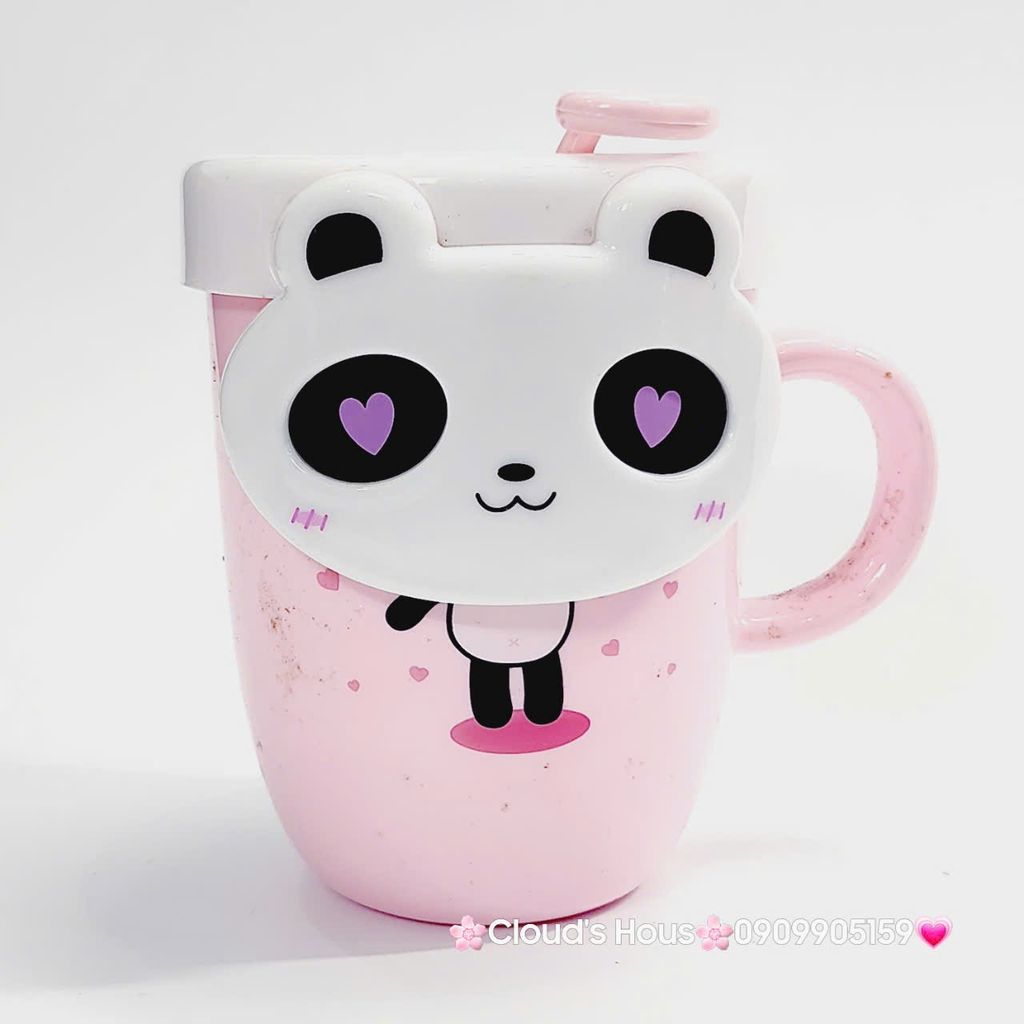 Ly Nước Nhựa Gấu Panda Kèm Muỗng
