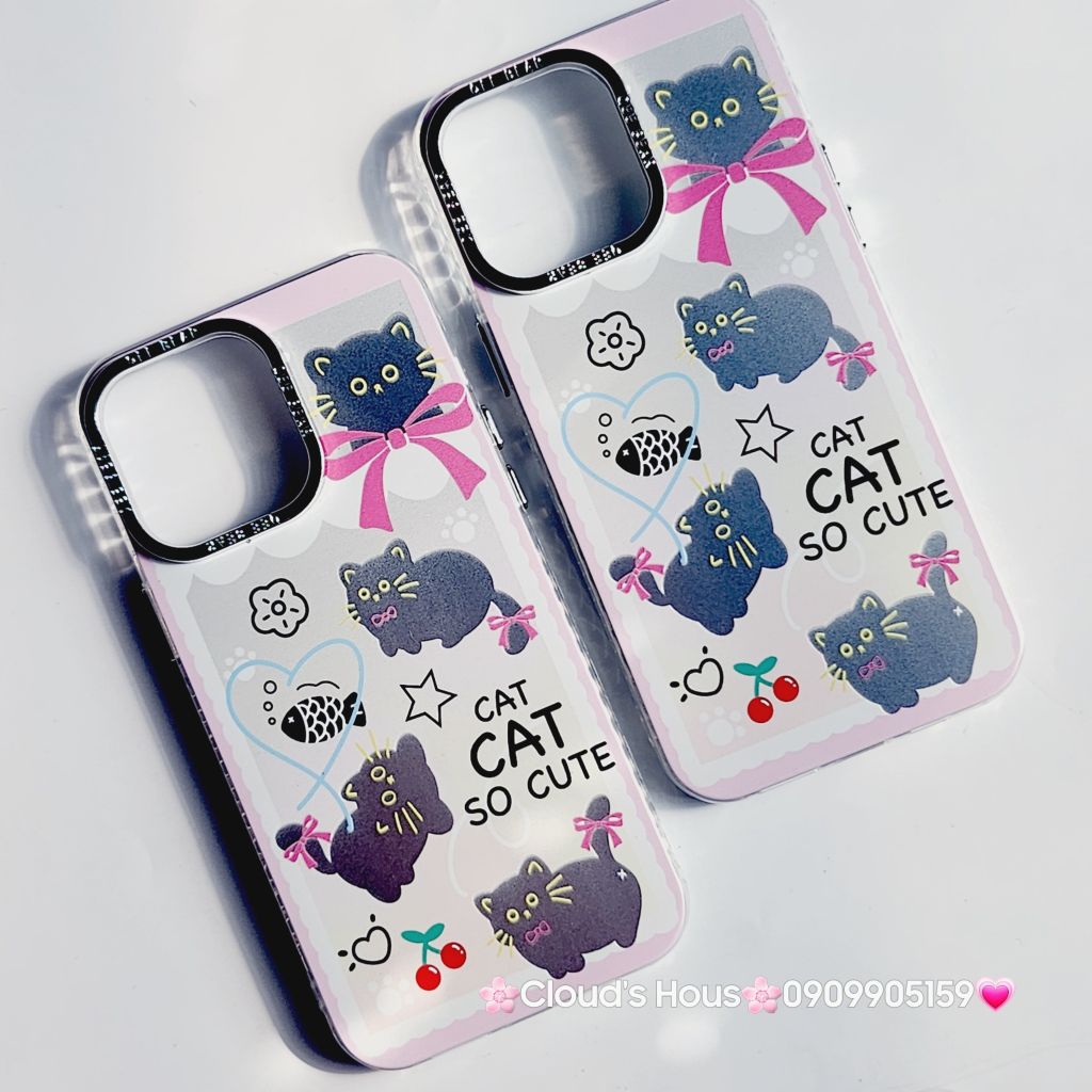 Case Ốp điện thoại iPhone Mèo Đen Hologram Nền Trắng Cat So Cute iPhone 11/12/13/14/15/Pro/Promax