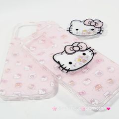 Case Ốp điện thoại iPhone Hello Kitty Nền Hồng PopSocket iPhone 12/13/14/15/16/Pro/Promax