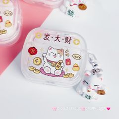 Cover Case Vỏ bảo vệ Airpod Mèo Thần Tài Vẫy Tay Charm Mèo Airpod 1/2/3/Pro/Pro2 - TẾT