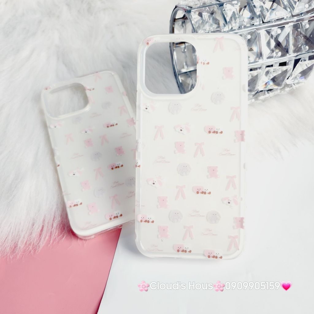 Case Ốp điện thoại iPhone Nơ Sticker Dễ Thương Nền Trắng iPhone 11/12/13/14/15/Pro/Promax