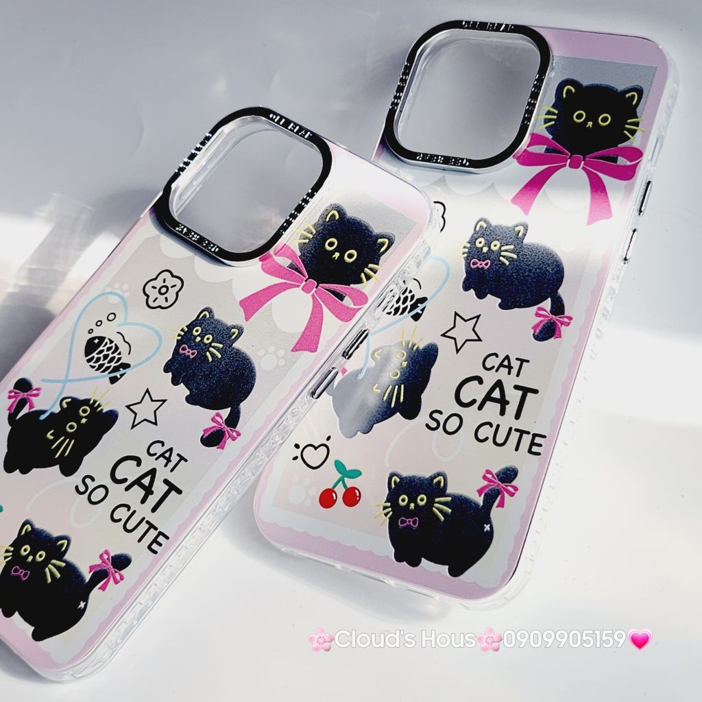 Case Ốp điện thoại iPhone Mèo Đen Hologram Nền Trắng Cat So Cute iPhone 11/12/13/14/15/Pro/Promax