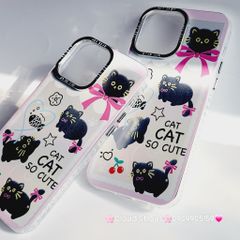 Case Ốp điện thoại iPhone Mèo Đen Hologram Nền Trắng Cat So Cute iPhone 11/12/13/14/15/Pro/Promax