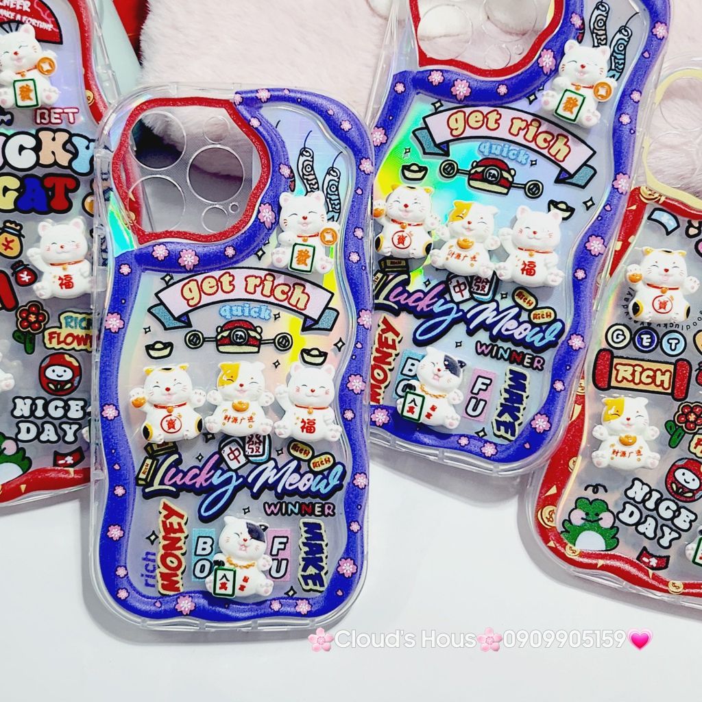 Case Ốp điện thoại iPhone Mèo Hologram icon nổi Phao chống Shock iPhone 11/12/13/14/15/Pro/Promax - TẾT