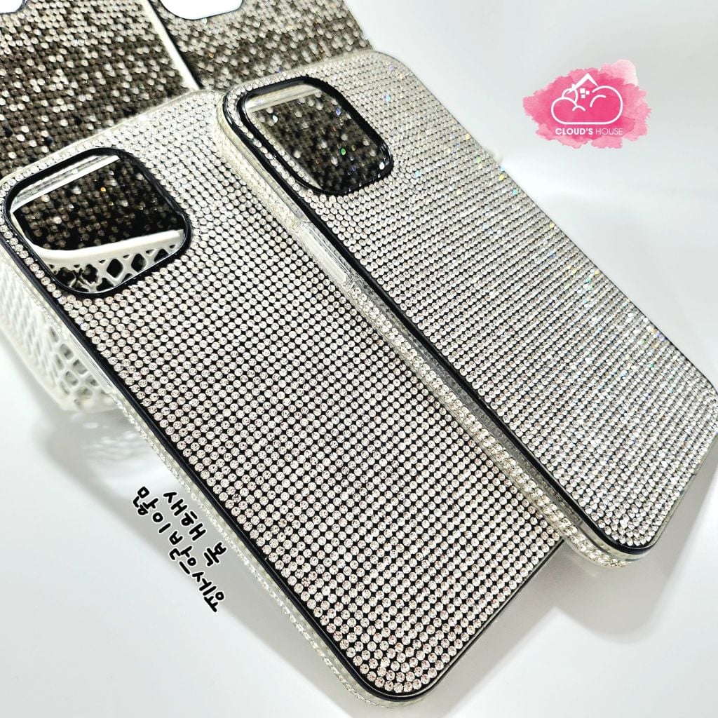 Case Ốp điện thoại iPhone Đính đá Trắng Bling bling sang chảnh iPhone 11/12/13/14/Pro/Promax