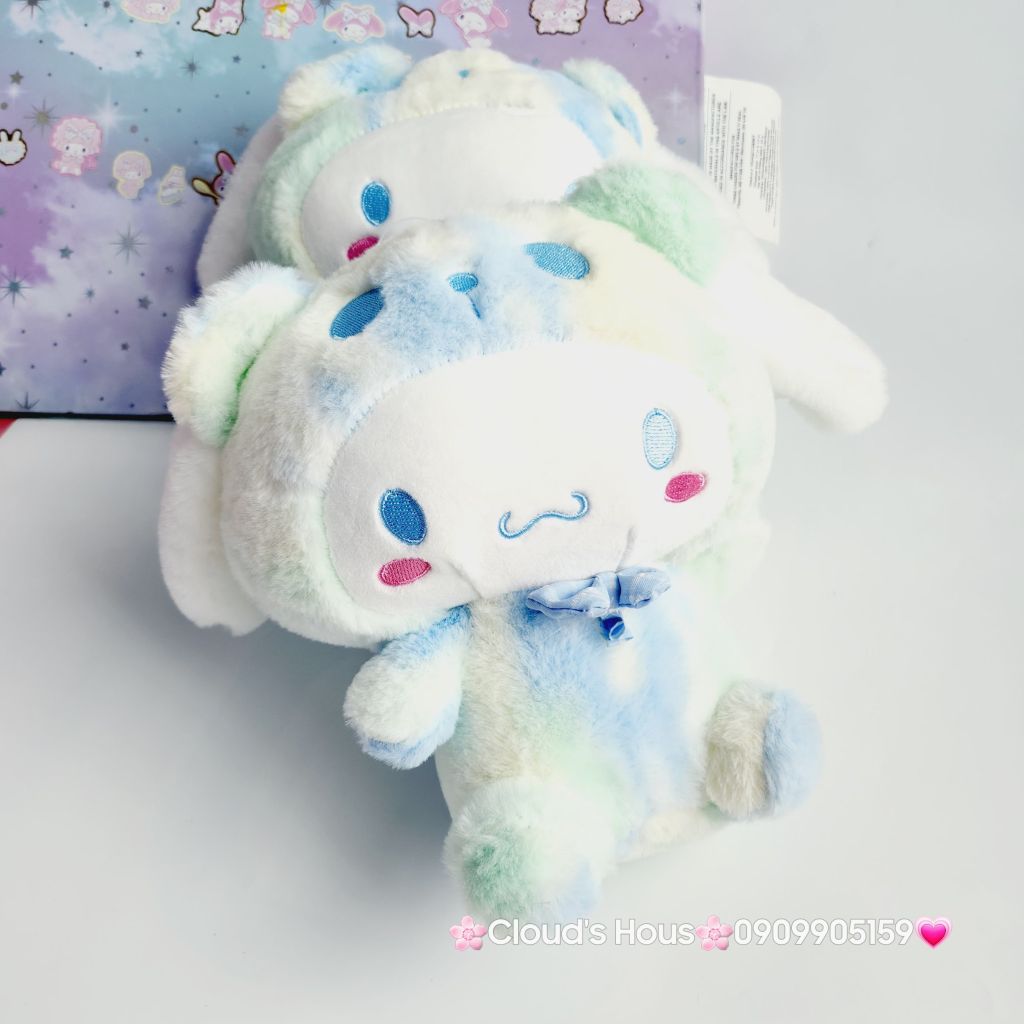 Gấu Bông Thỏ Cinnamoroll & Kuromi Cầu Vồng Đeo Nơ Đen Caro