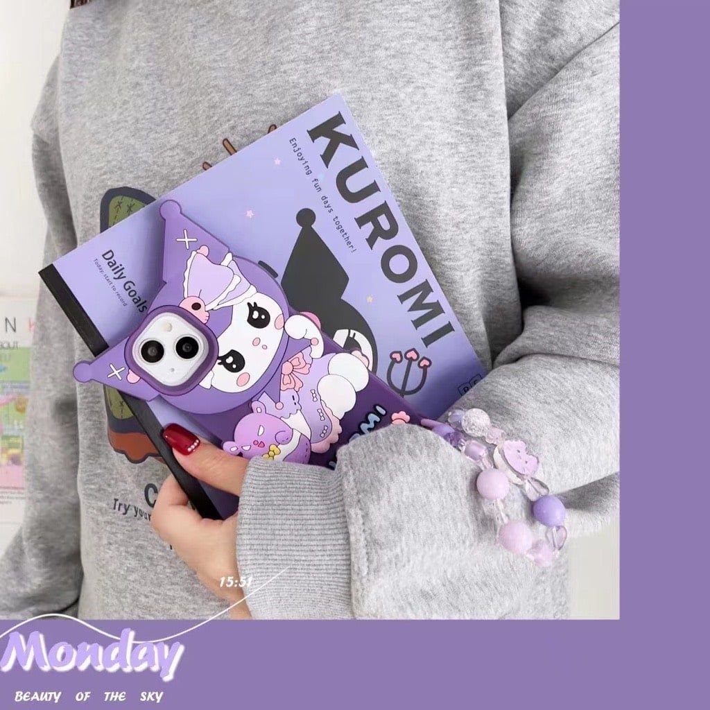 Case Ốp điện thoại iPhone Kuromi Su dẻo Chống shock Kèm dây đeo điện thoại iPhone 11/12/13/14/Pro/Promax