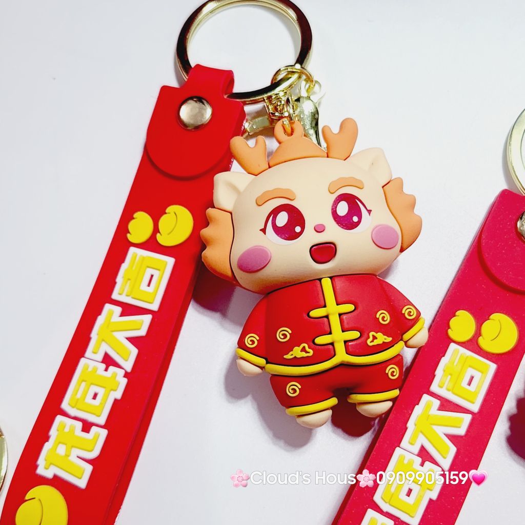 Móc Khóa Rồng Vàng Áo Đỏ Chúc TẾT Happy New Year