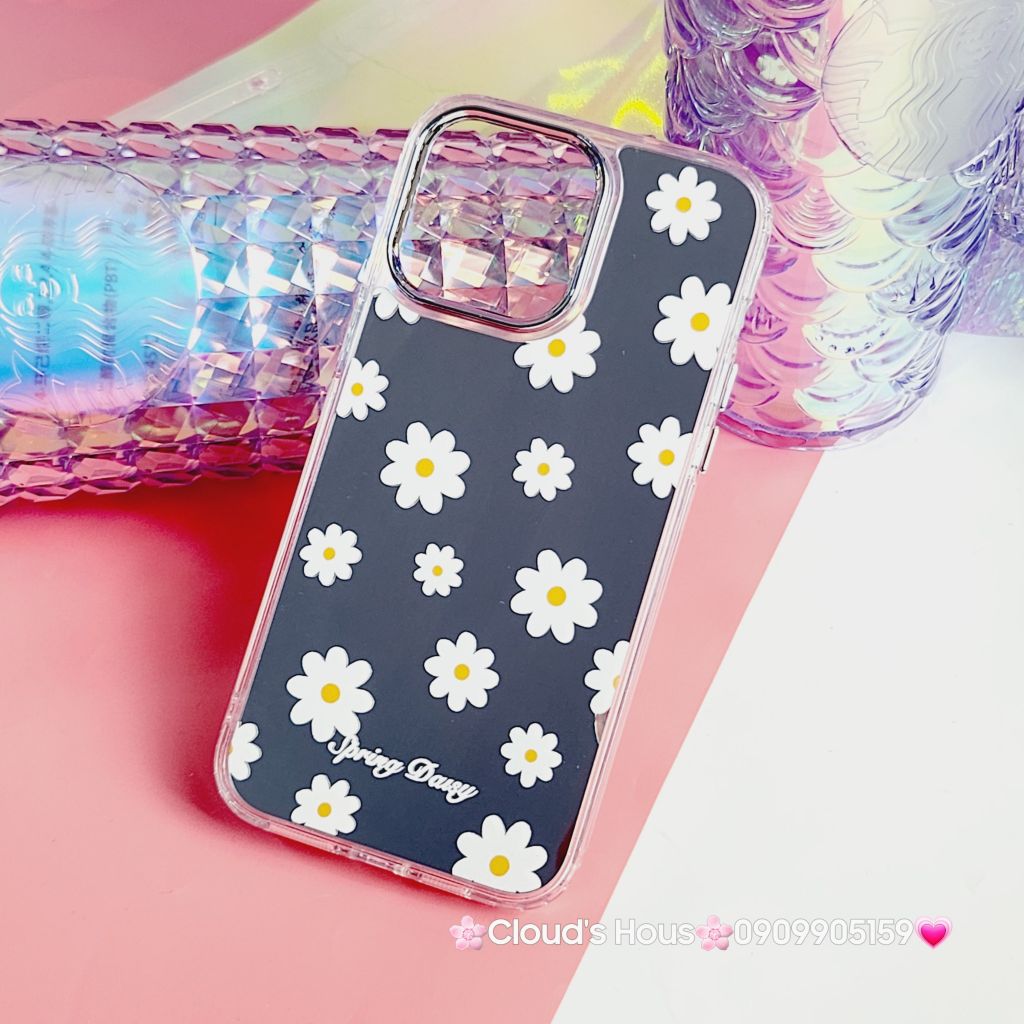 Case Ốp điện thoại iPhone Cúc họa mi Spring Daisy Gương nút nổi iPhone 11/12/13/14/Pro/Promax