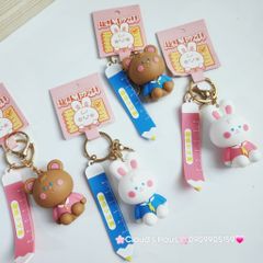 Móc Khoá Gấu & Thỏ Đi Học Bút Chì Thước Kẻ