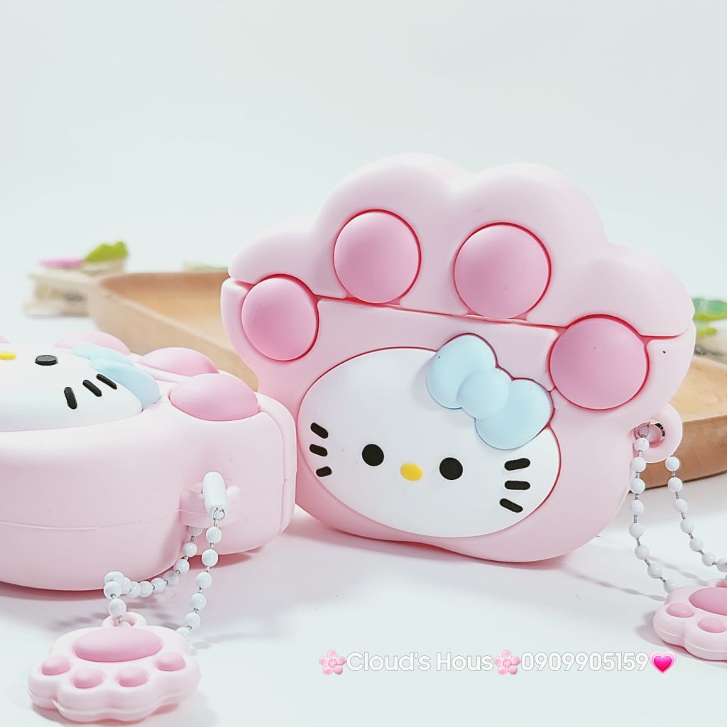 Cover Case Vỏ bảo vệ Airpod Su Dẻo Hello Kitty Cosplay Chân Mèo Kèm Charm Airpod 1/2/3/Pro/Pro2