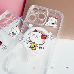 Case Ốp điện thoại iPhone Trong Magsafe Mèo may mắn Cute Cat kèm Popsocket iPhone 11/12/13/14/15/Pro/Plus/Promax - TẾT