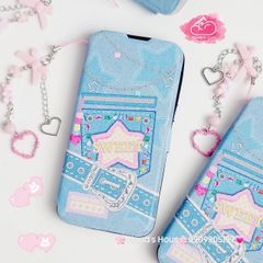 Case Ốp điện thoại iPhone Bao Da Jeans Sweet Kèm Charm iPhone 11/12/13/14/15/Pro/Promax