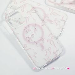 Case Ốp điện thoại iPhone Magsafe Nền Trắng Nơ Hồng PopSocket iPhone 12/13/14/15/16/Pro/Promax