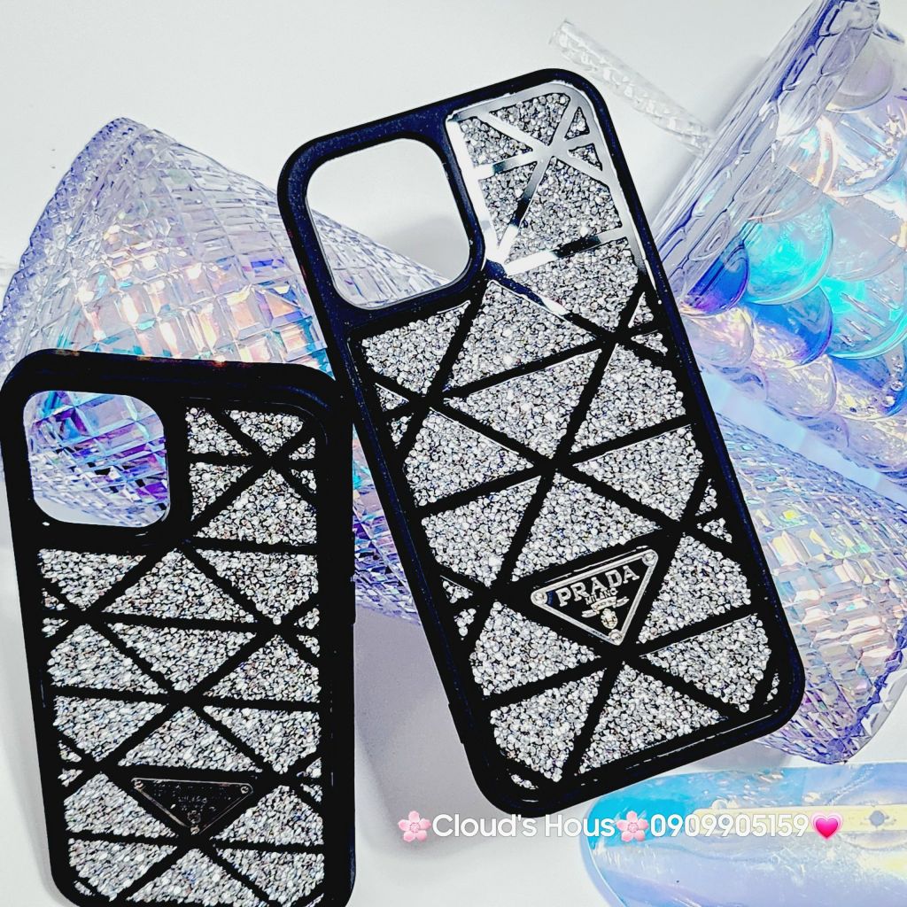 Case Ốp điện thoại iPhone Prada lưng đính đá bling bling sang chảnh iPhone 11/12/13/14/15/Pro/Promax